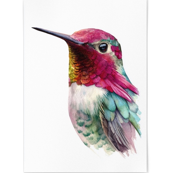 Watercolor Hummingbird Wall Art Print, Unframed - Enchanting Nature-Inspired - Picture 3 of 6